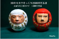 存在感ありすぎキモカワだるま、カップルの顔写真から制作するサービス。