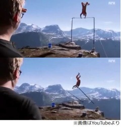 &ldquo;崖上で鉄棒&rdquo;挑戦も柱ボキッ、スタントマンの男性襲ったハプニング。