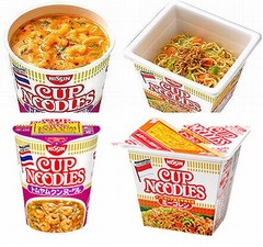 エスニックカップヌードル展開、「トムヤムクン」と「ミーゴレン」。