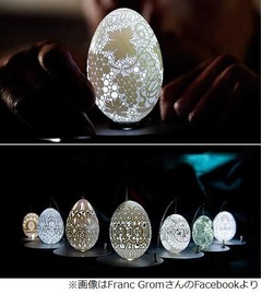 幻想的で繊細&ldquo;卵の殻&rdquo;アート、1作品平均3,000個の穴で図柄を表現。