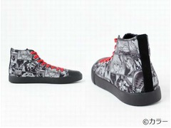 貞本エヴァ完結記念スニーカー、名シーンのコラージュ柄を大胆に。