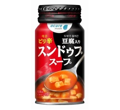 豆腐入りのピリっと辛い缶飲料「スンドゥブスープ」、JR東日本のアキュア自販機に登場