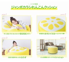 カラシれんこんがクッションに、刺激的なカラシイエローにドキドキ。