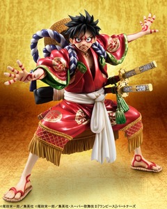 歌舞伎版ルフィ初のフィギュア、口を真一文字に結び大見得切る。