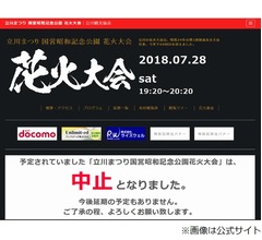 昭和記念公園花火大会、台風の影響で中止に