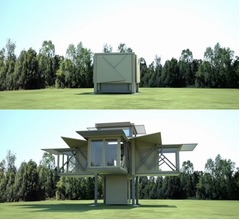 自動展開して一軒家に変身する&ldquo;四角い箱&rdquo;