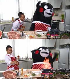 くまモンがおネエと料理番組、熊本県の食材用いて達者な腕前を披露。