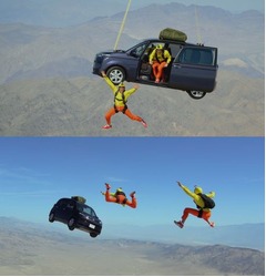 日本初&ldquo;空からクルマ落下&rdquo;CM、上空2,500mから人と一緒にダンス。