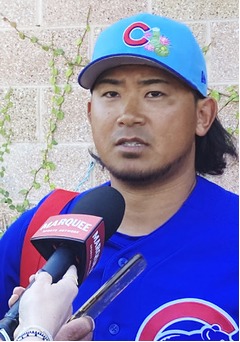 取材に応じる今永　大リーグ