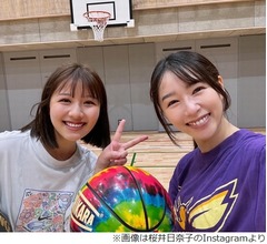 桜井日奈子、元日向坂46の渡邊美穂と「念願叶って一緒にバスケできました！」
