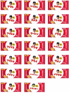阪神20選手の顔入り「ビスコ」、創設80周年記念で8,000セット限定発売。