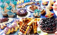 人魚姫題材のスイーツブッフェ、デンマークや海・泡や貝などイメージ。