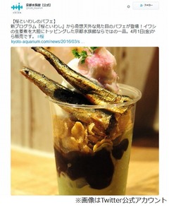 奇想天外な桜といわしのパフェ、イワシの生姜煮をそのままトッピング。