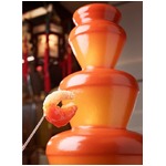 海老チリのタワーフォンデュ、チョコレートのかわりにチリソース流す。