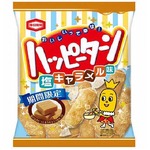 ハッピーターンに塩キャラメル、生地にキャラメルの味がけを2度行う。