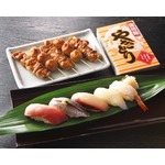 国技館名物のやきとりを宅配、「柿家鮨」がお寿司とセットで販売。