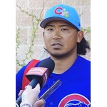 取材に応じる今永　大リーグ