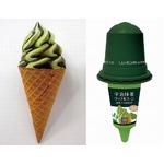 抹茶ソースかけて食べるアイス、ローソンが「宇治抹茶ワッフルコーン」。
