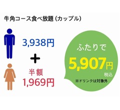 牛角が期間限定“女性半額”食べ放題、背景に「女性は男性に比べて肉4皿分少ない」