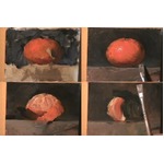 描きながらオレンジの状態が変化していく静物画、制作過程の動画公開。