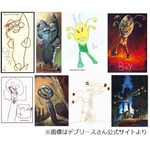 子どもの落書きをアート作品に、自らの技術を加えて世界観広げる男性。